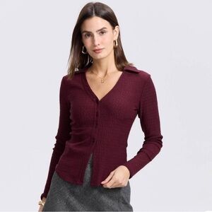 a new day Women's Burgundy Button Down Shirt